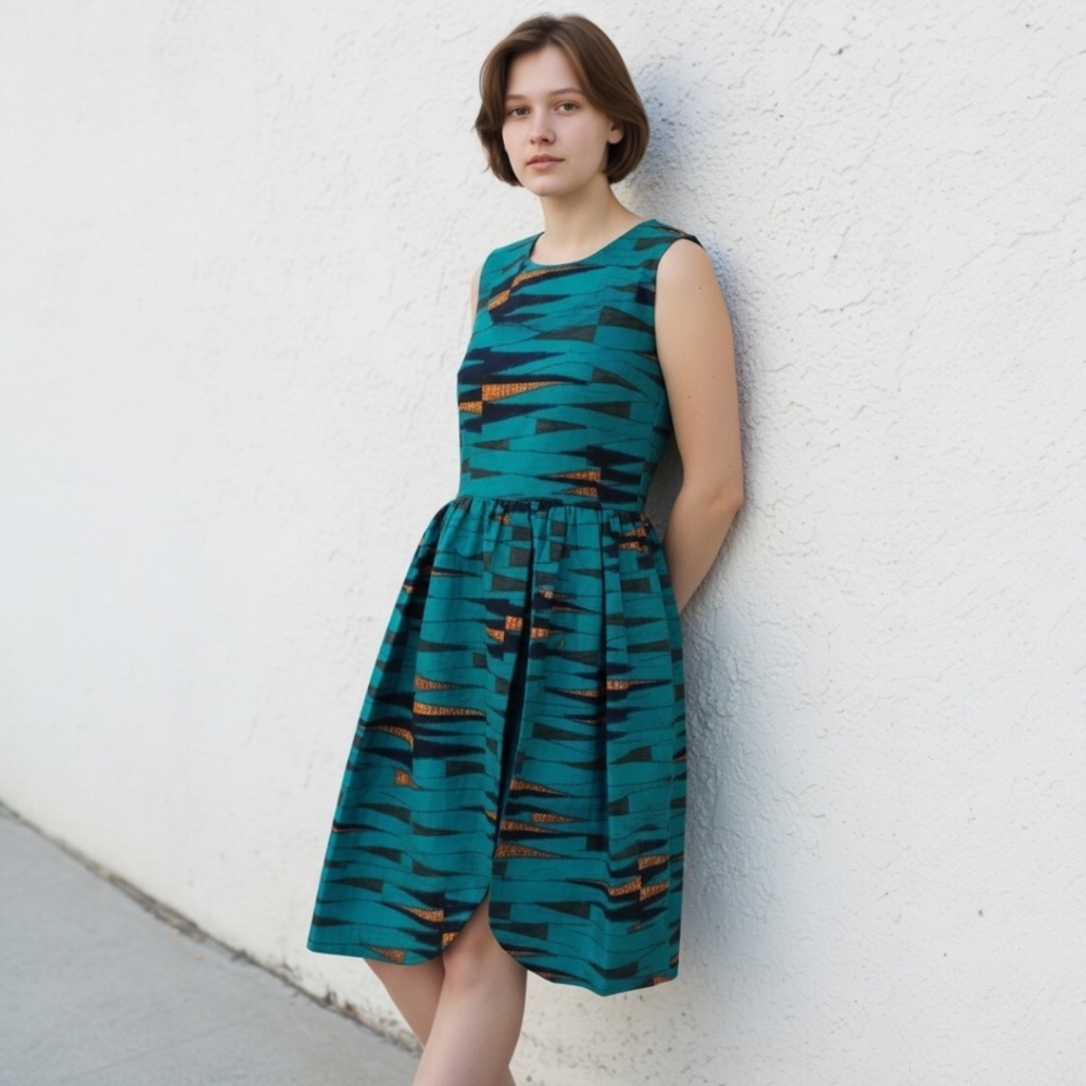 NWOT Handmade African Print Dress, See Measurements For Size